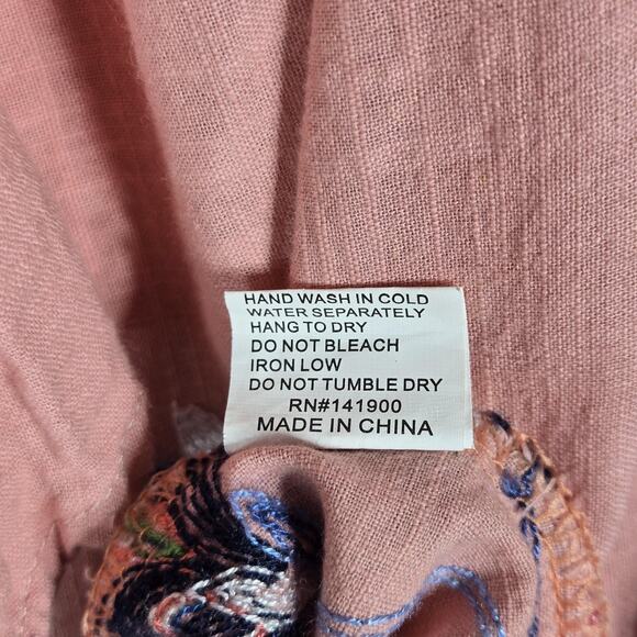 Velzera Embroidered Peasant Top Womens Small Pink Floral Smocked Bow Cotton - Picture 10 of 11